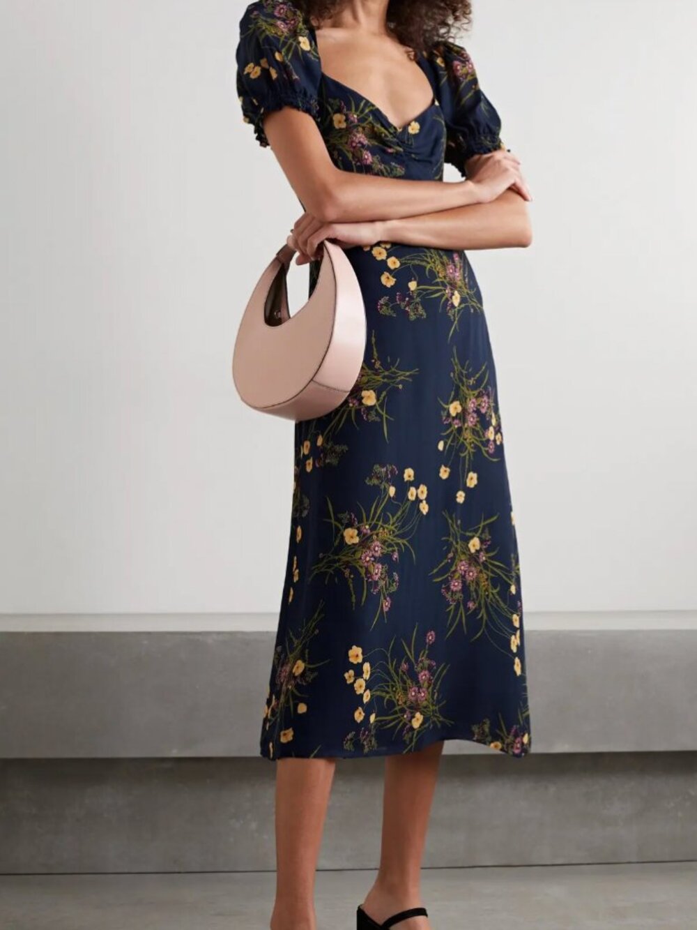 $278 NWT Reformation Navy Blue Floral Luciana Lace-Up Dress size 2